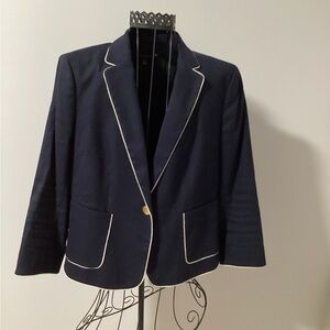 Ann Taylor Navy Blazer with White Piping